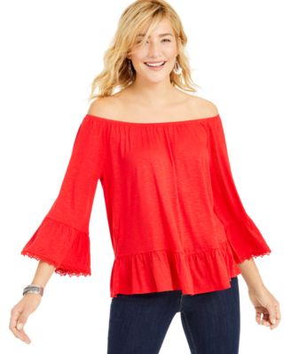 macys ladies red tops