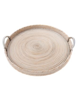 Artifacts Trading Company Rattan Saboga Collection Round Tray In Off-white