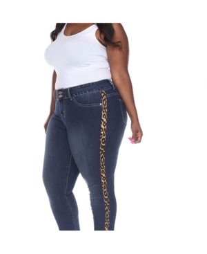 image of White Mark Plus Size Super Stretch Denim with Cheetah Pannel