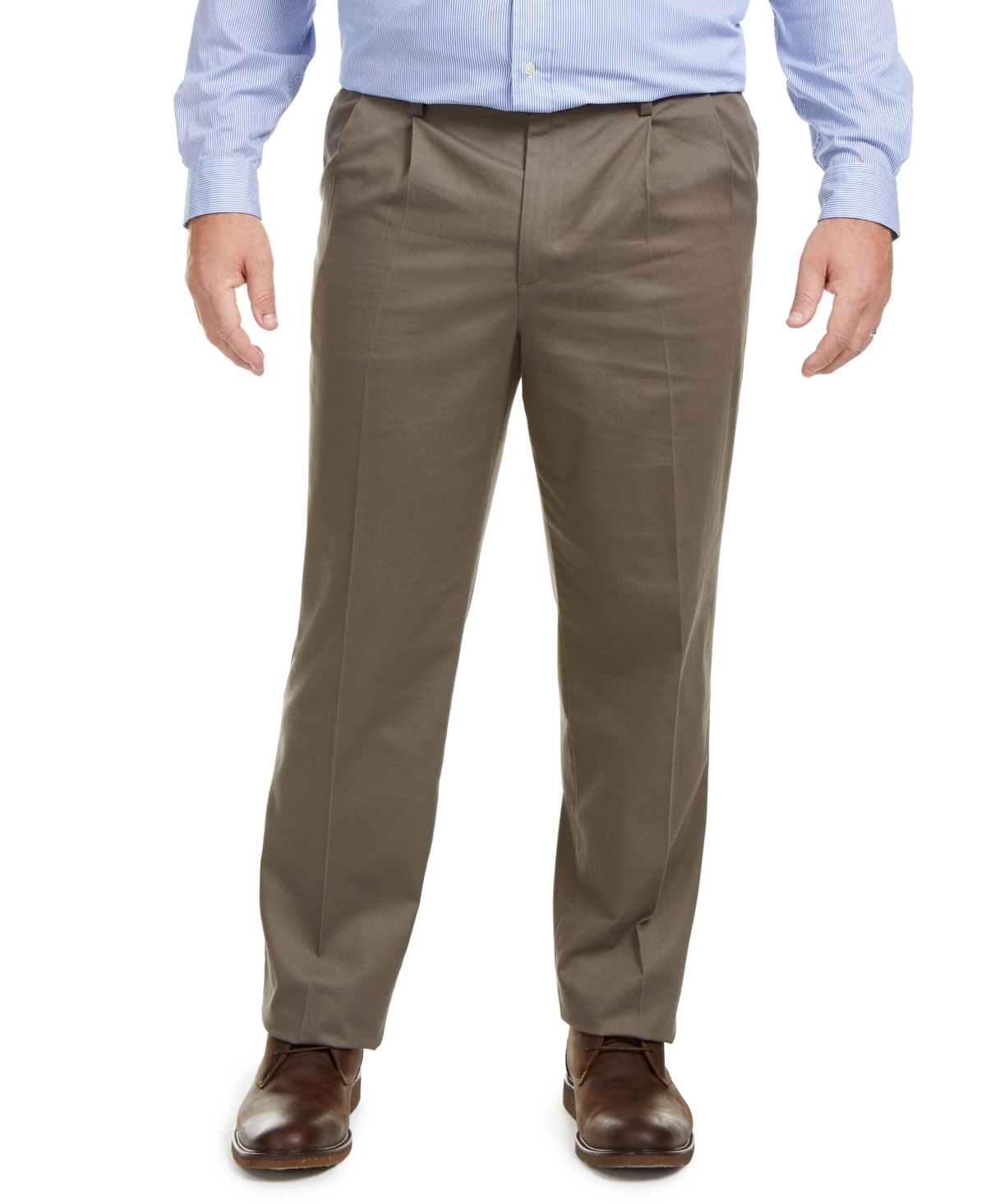 Men's Big & Tall Signature Lux Cotton Classic Fit Pleated Creased Stretch Khaki Pants - Med Brown