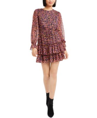 Bar III - Printed Long-Sleeve Ruffled Shift Dress