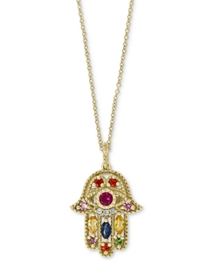 image of Effy Multi-Gemstone (5/8 ct. t.w.) & Diamond Accent Hamsa Hand 18