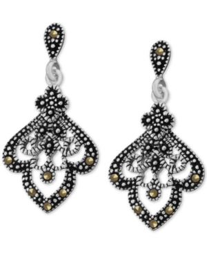 image of Genuine Swarovski Marcasite Drop Earrings in Fine Silver-Plate