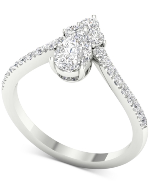 image of Diamond Cluster Chevron Statement Ring (1 ct. t.w.) in 14k White Gold