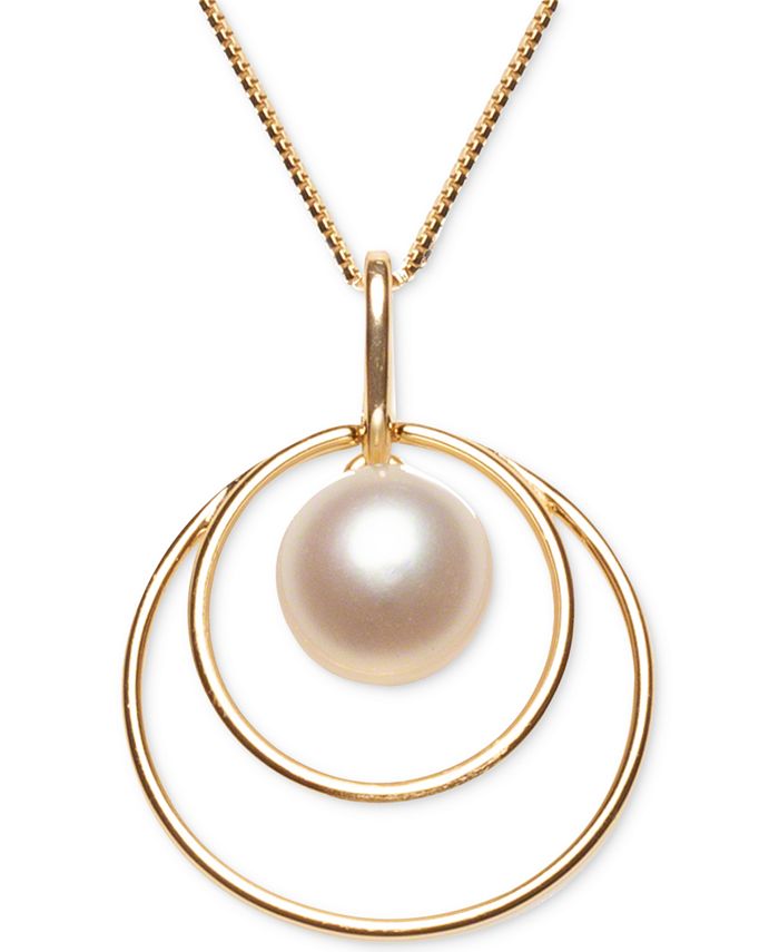 Cultured Freshwater Pearl (8mm) Double Loop 18 Pendant Necklace in 18k  Gold-Plated Sterling Silver