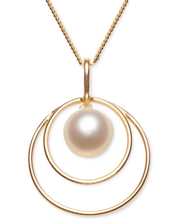 Cultured Freshwater Pearl (8mm) Double Loop 18" Pendant Necklace in 18k