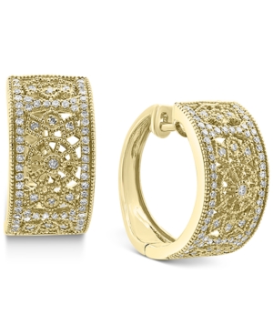 image of Effy Diamond Filigree Small Huggie Hoop Earrings (3/8 ct. t.w.) in 14k Gold, 0.6