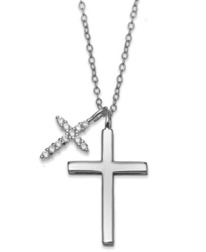 Giani Bernini Cubic Zirconia Double Cross 18" Pendant Necklace In Sterling Silver