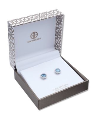 Multi Colored Cubic Zirconia Cushion Shape Stud Earring in Sterling Silver