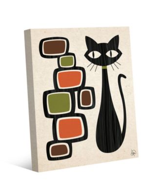 Creative Gallery Retro Cat with Bubbles in Tawny, Olive Brown 24" x 20" Canvas Wall Art Print