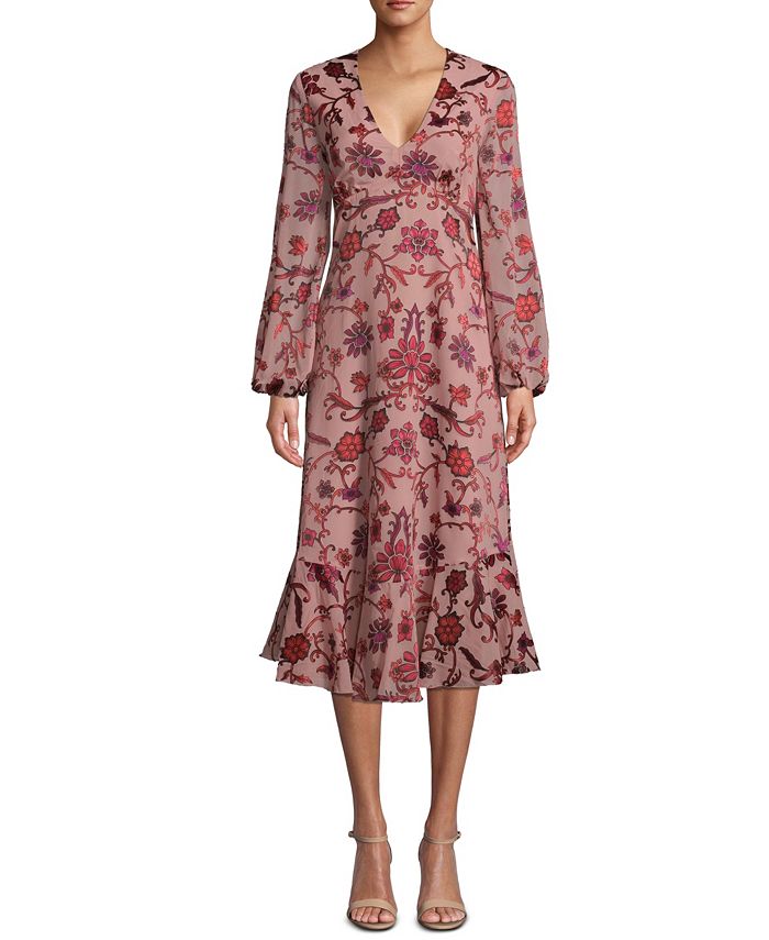 Nicole Miller Ruffle-Hem Floral-Print Dress - Macy's
