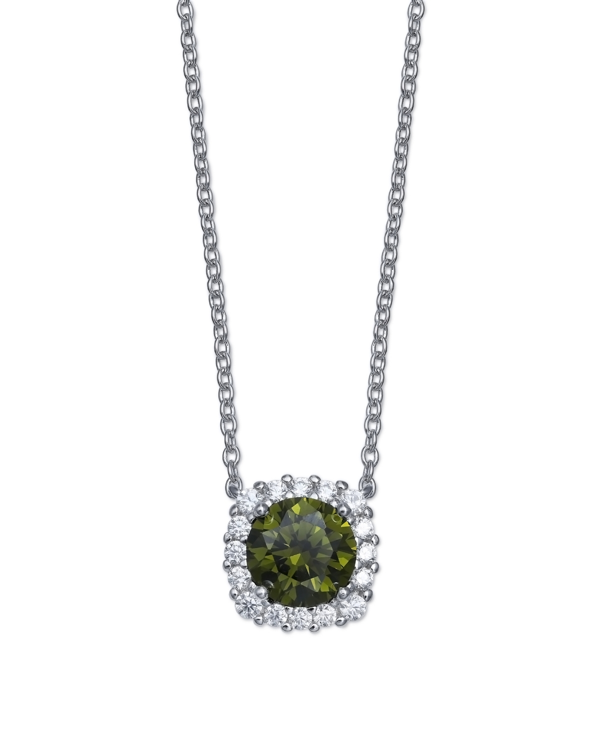 Multi Colored Cubic Zirconia Cushion Shape Pendant Necklace in Sterling Silver
