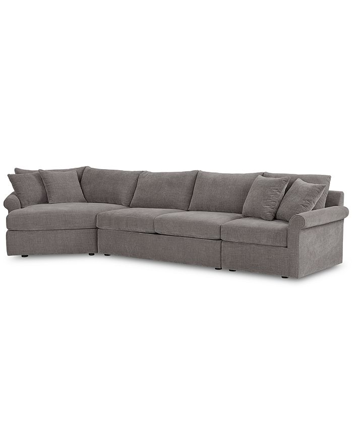 Furniture - Wedport 3-Pc. Fabric Sectional Sofa with Armless Apartment Sofa and Cuddler