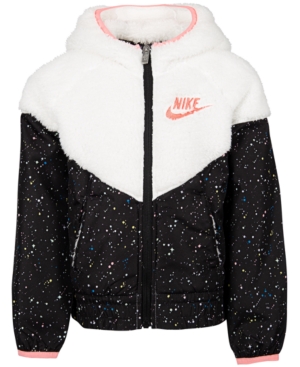 Nike Kids Toddler Girls Faux Fur Printed Windrunner Jacket In White Modesens