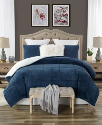 Cathay Home Inc. - Plush Faux Fur and Sherpa Reversible King/Cal King Comforter Set