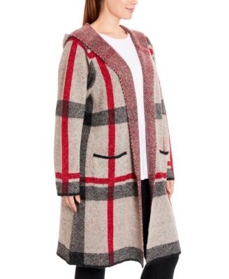 Joseph A Plus Size Plaid Hooded Coatigan	