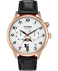 Mickey Mouse Classic Black Leather Strap Watch 43mm