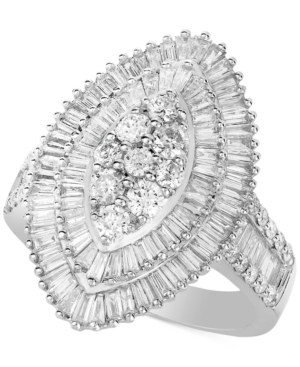 image of Diamond Baguette-Cut Oval Halo Statement Ring (2 ct. t.w.) in 14k White Gold