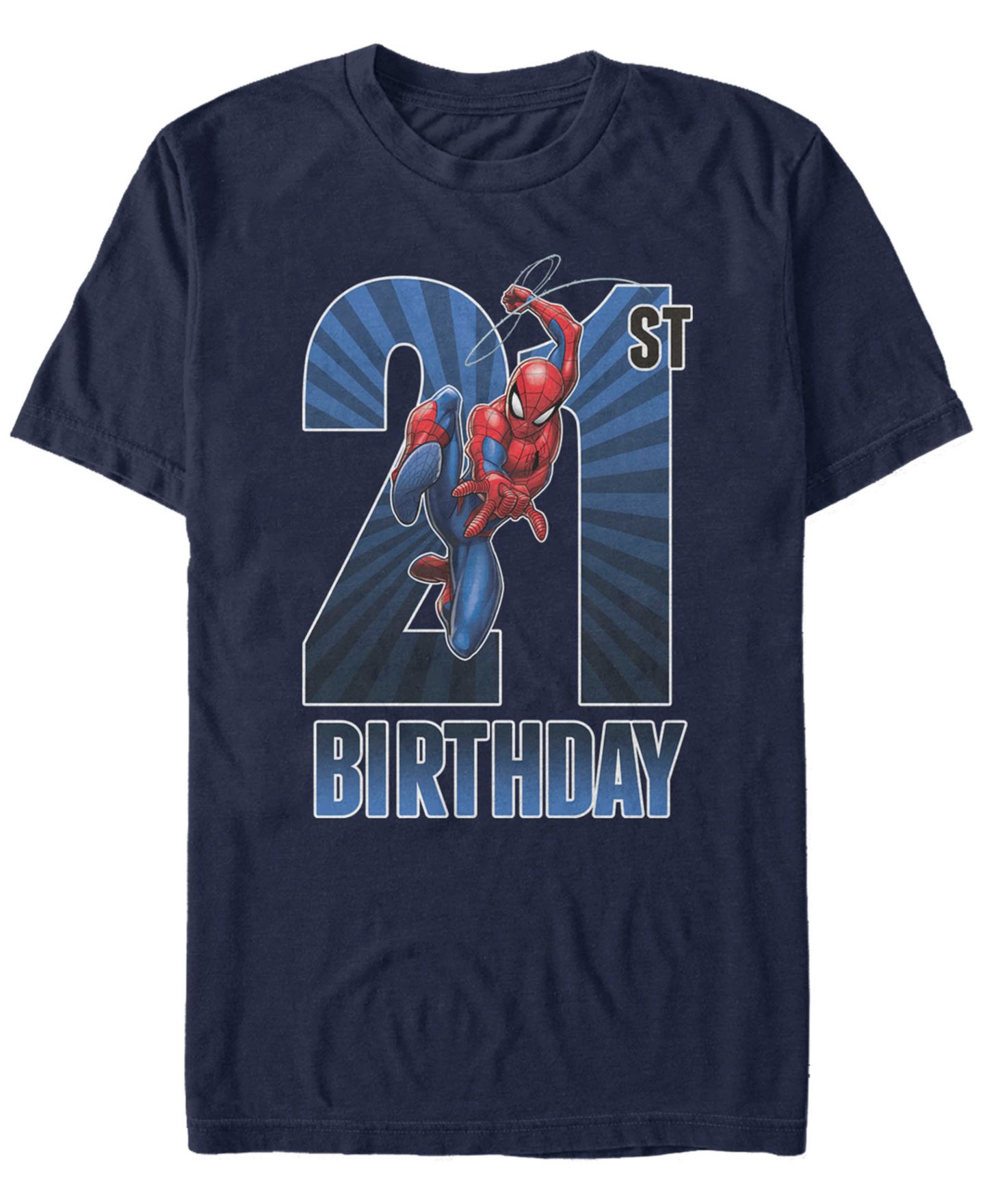 Мужская футболка Fifth Sun Marvel Spider-Man Swinging 21st Birthday Short Sleeve, цвет: Тёмно-синий — фото 1
