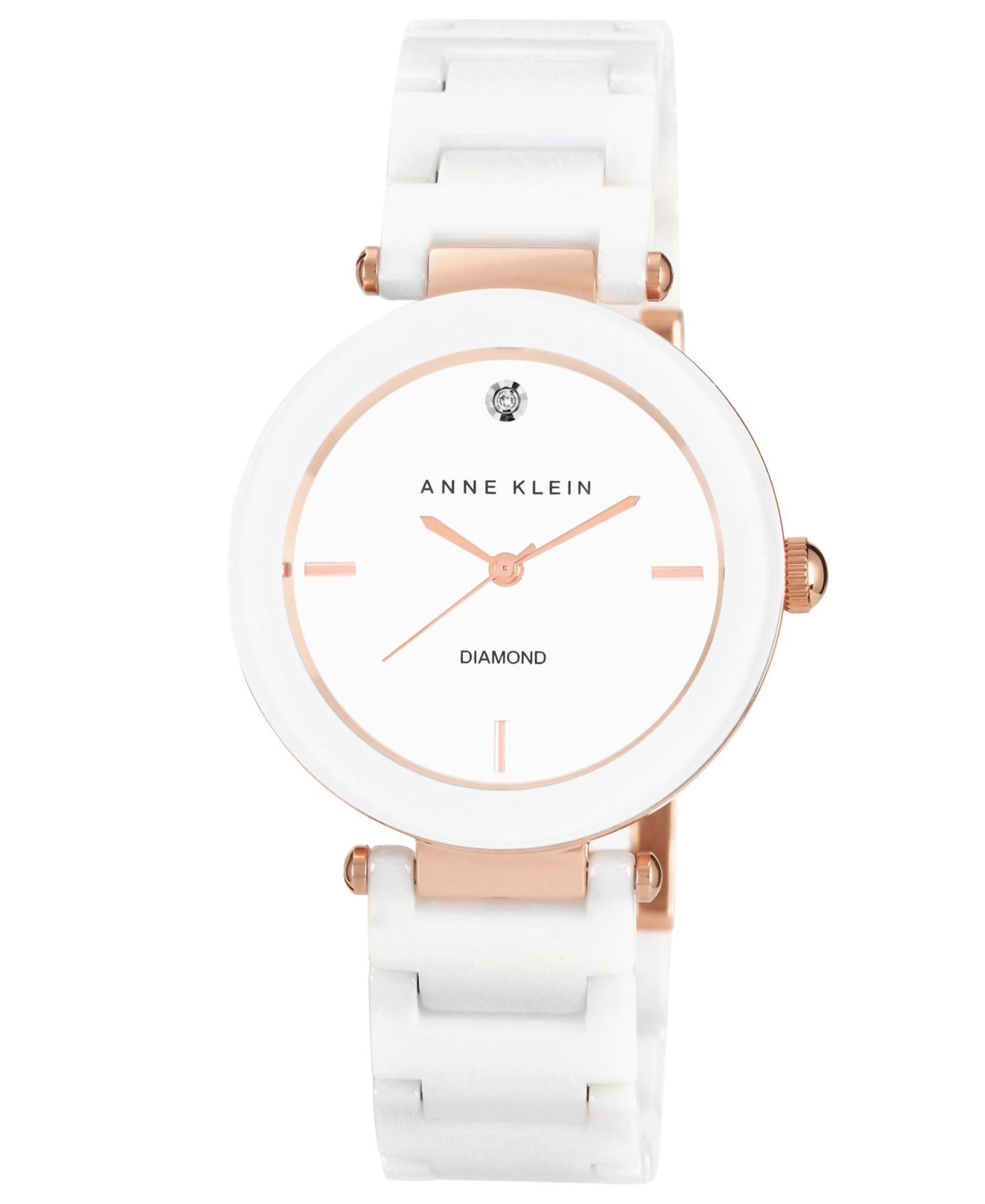 Женские часы Anne Klein Diamond Accent White Ceramic Bracelet Watch 33mm AK-1018RGWT — фото 1