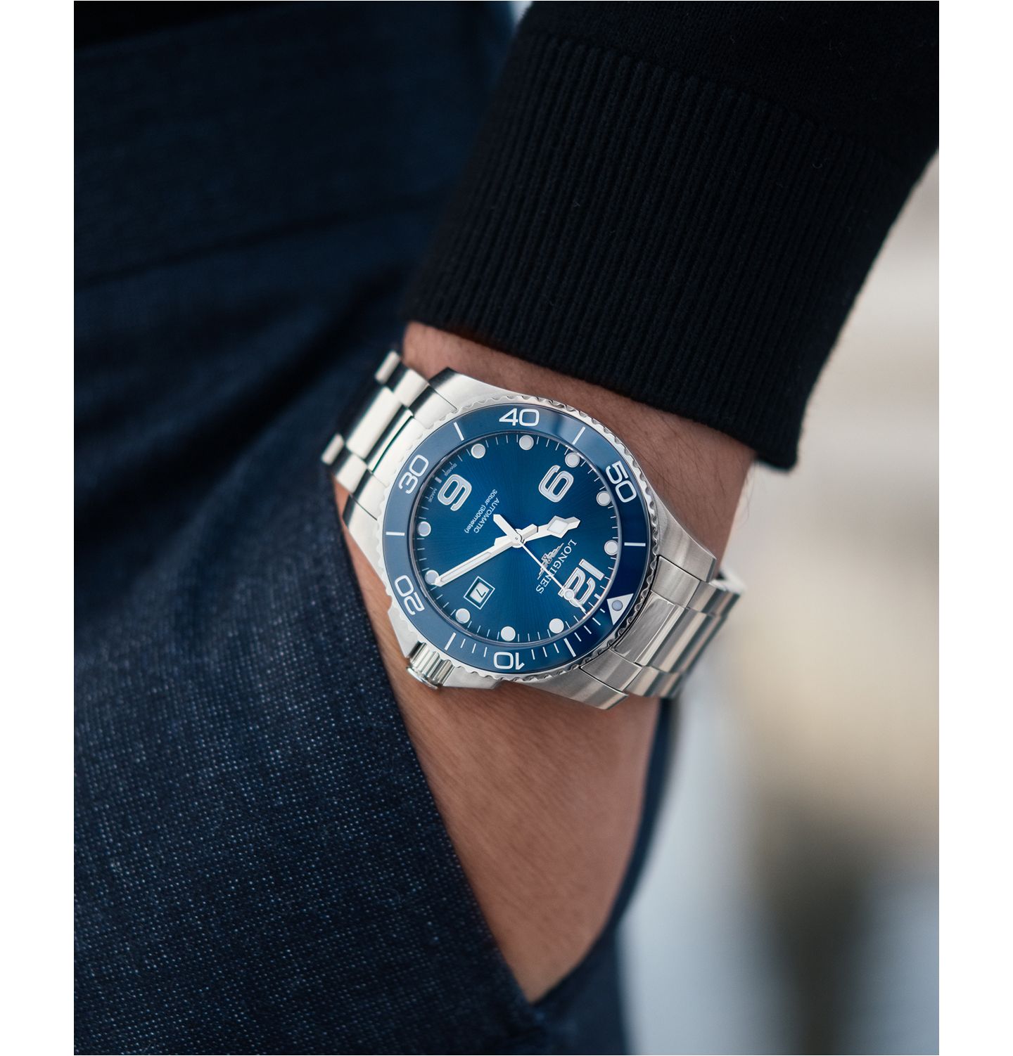 Мужские дайверские часы Longines Swiss Automatic HydroConquest, сталь и керамика, 41 мм — фото 2