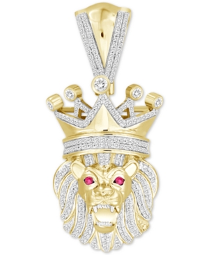 Macy's Men's Ruby Accent & Diamond (5/8 Ct. T.w.) King Lion Pendant In 10k Gold In White