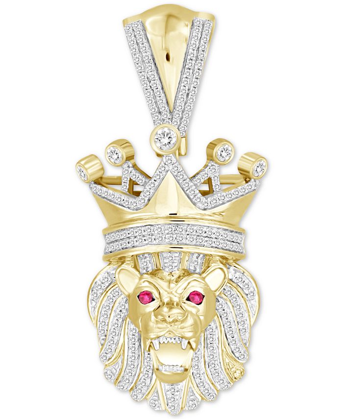 Macy's - Men's Ruby Accent & Diamond (5/8 ct. t.w.) King Lion Pendant in 10k Gold