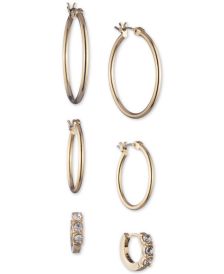 Gold-Tone 3-Pc. Set Crystal Hoop Earrings 