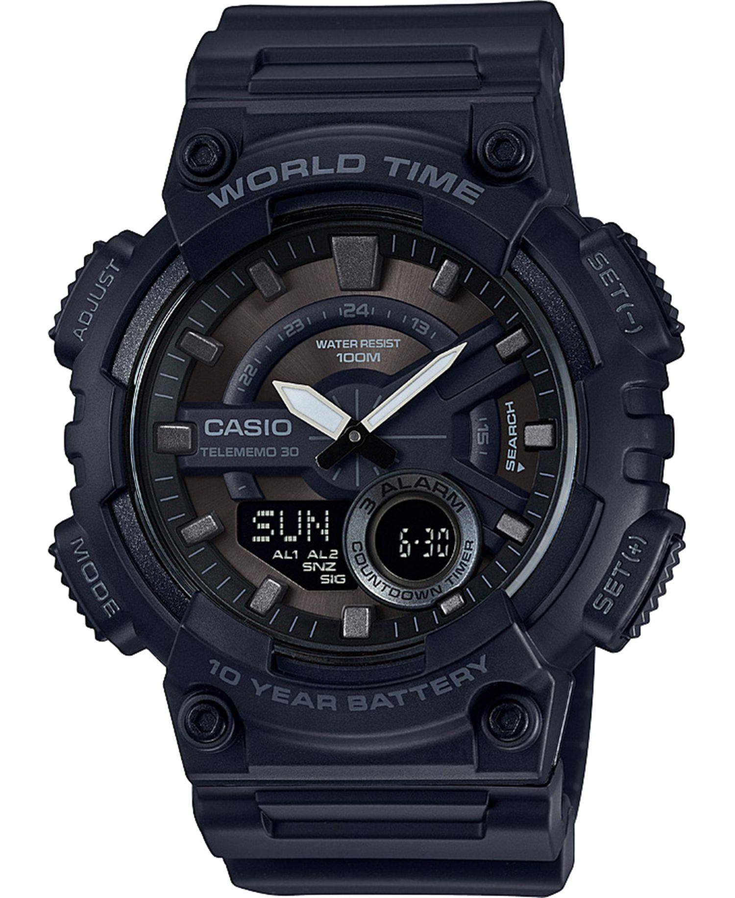 Men's Analog-Digital Black Resin Strap Watch 50mm
