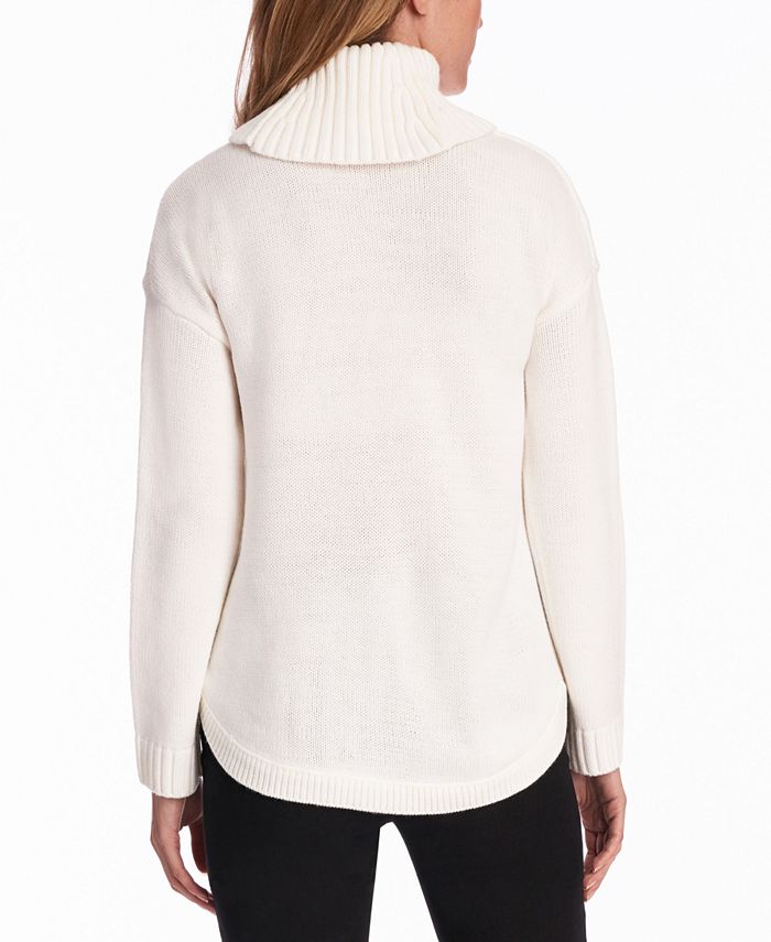 Jones New York Cable-Knit Round-Hem Turtleneck Sweater - Macy's