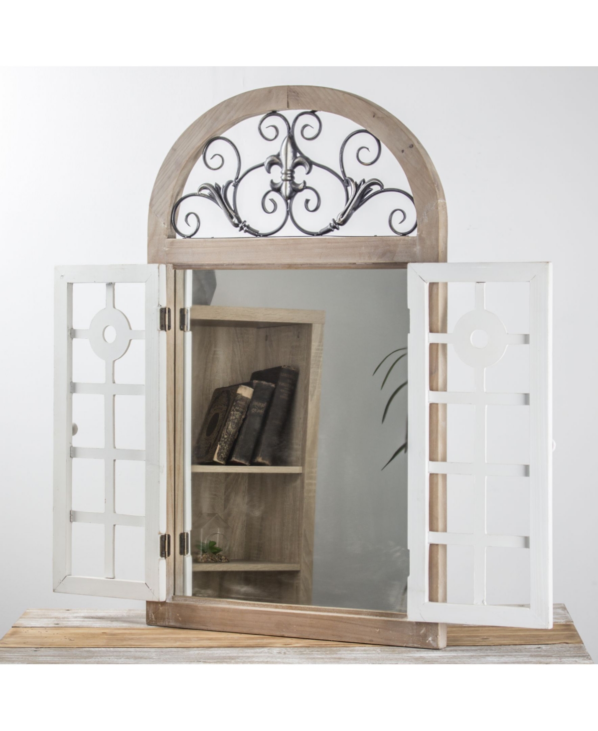 American Art Decor Rustic Cathedral Arch Window Shutter Wall Vanity Mirror