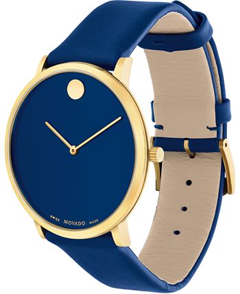 Movado - Unisex Swiss Modern Blue Leather Strap Watch 40mm