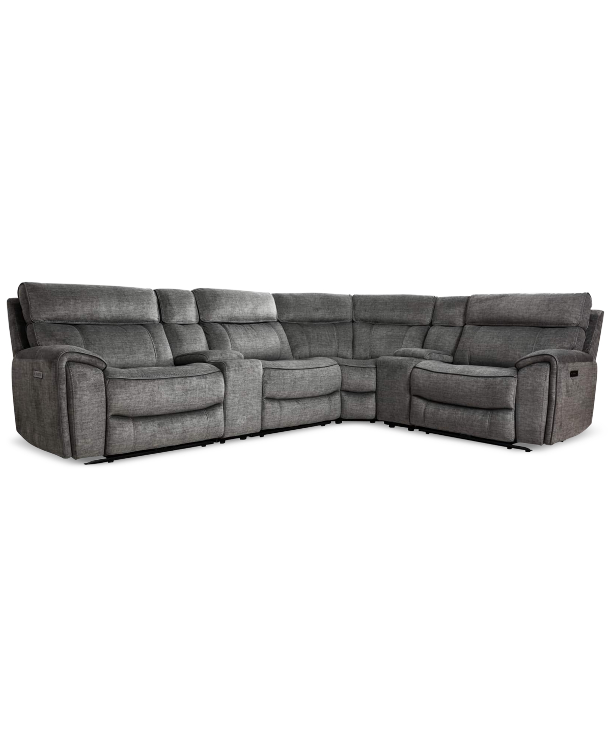 Furniture Hutchenson 6pc Fabric Sectional With 2 Usb Power Recliners, 2 Consoles In Charcoal Moss