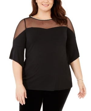 image of Belldini Black Label Women-s Plus Size Dotted Mesh Sweetheart Neck Tunic