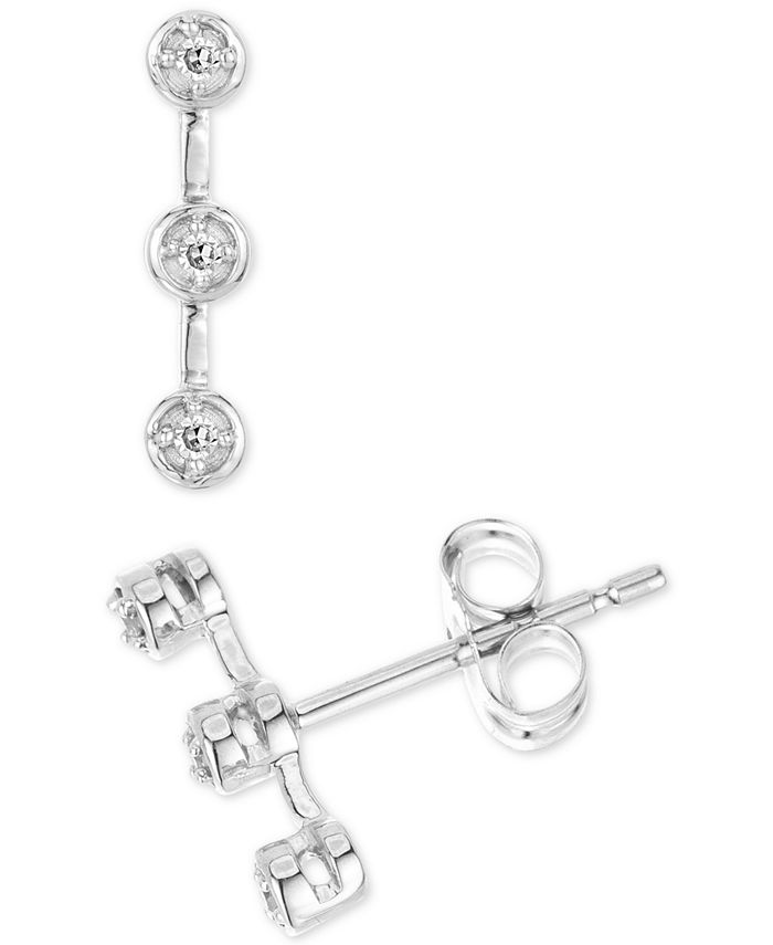 Elsie May Diamond Accent Bezel TripleStone Bar Stud Earrings in