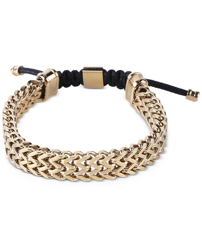 Macy's Men's Wide Link and Black Cord Adjustable Bolo Bracelet Macy's