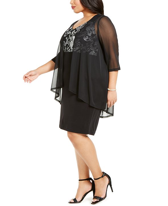 Connected Plus Size Metallic Embroidered Dress & Mock ...