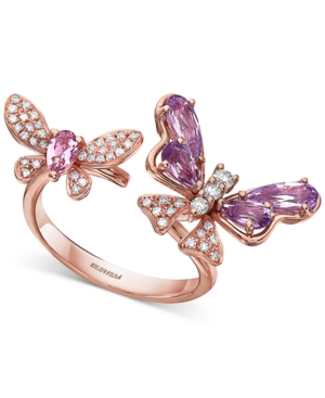 image of Effy Amethyst (1 ct. t.w.), Pink Tourmaline (3/8 ct. t.w.) & Diamond (1/4 ct. t.w.) Butterfly Cuff Ring in 14k Rose Gold