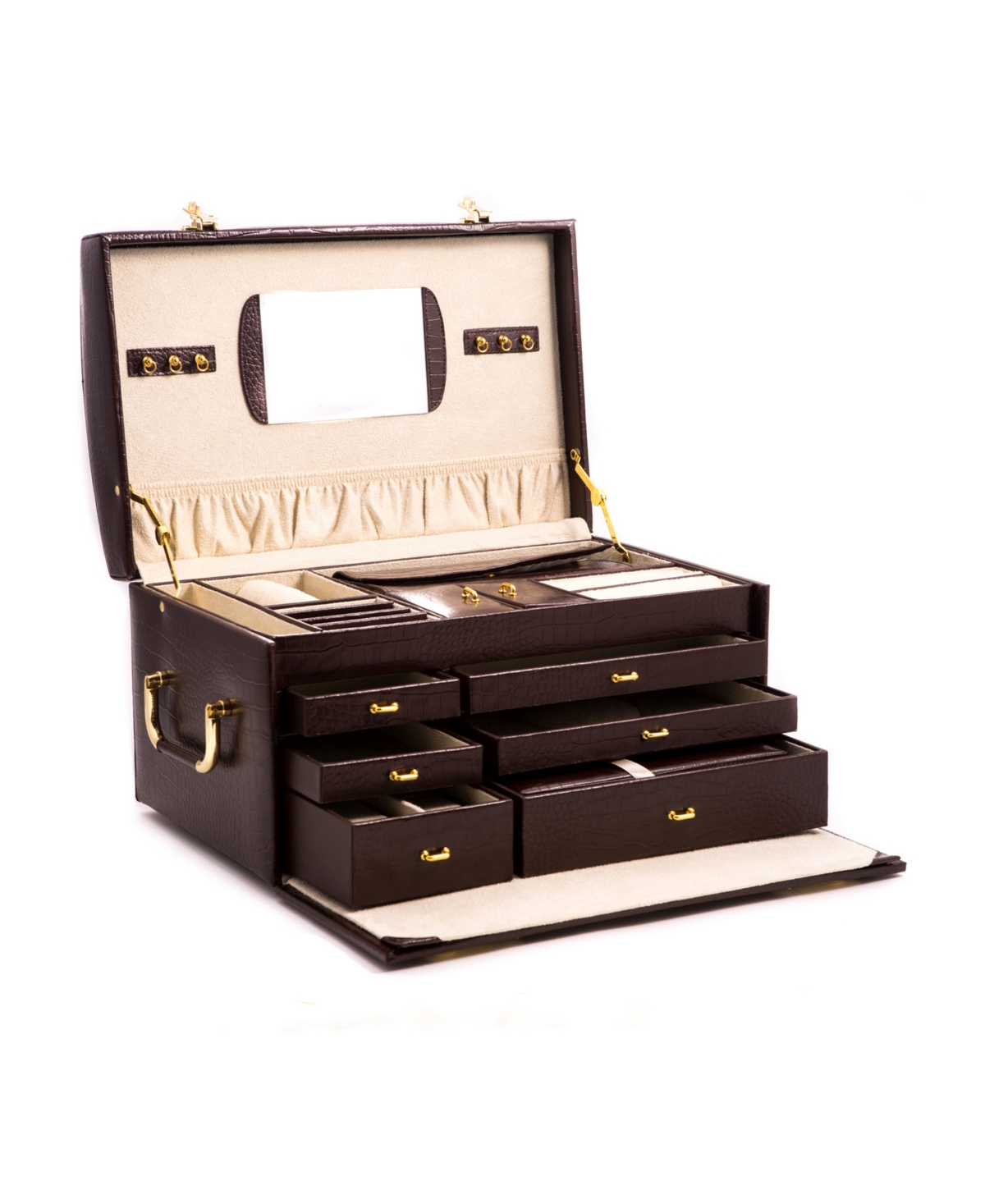 Croco Jewelry Chest with Multi Levels, 2 Removable Travel Cases, Mirror and Locking Clasps - Multi