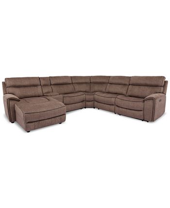 Furniture - Hutchenson 6-Pc. Fabric Chaise Sectional with 2 Power Recliners and Console