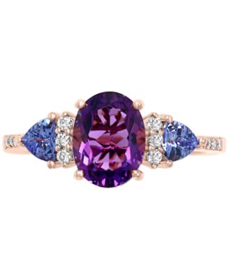 EFFY&reg; Amethyst (1-5/8 ct. t.w.), Tanzanite (3/4 ct. t.w.) & Diamond (1/10 ct. t.w.) Ring in 14k Rose Gold 
