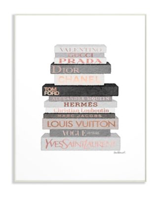 Neutral Gray and Rose Gold-Tone Fashion Bookstack Wall Plaque Art, 13" L x 19" H
