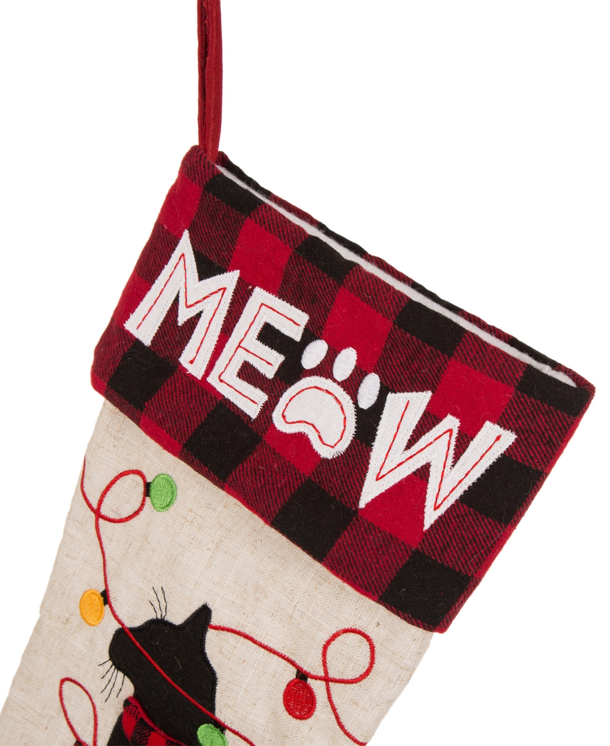 Glitzhome Led Embroidered Linen Christmas Stocking - Cat