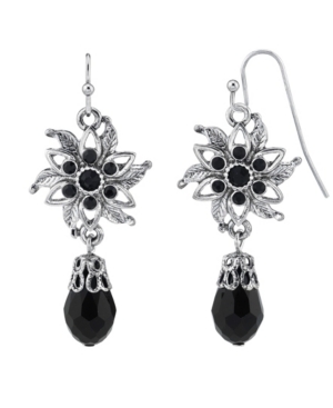 image of 2028 Silver-Tone Flower Drop Earrings