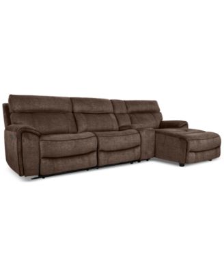 Hutchenson 4-Pc. Fabric Chaise Sectional with 1 Power Recliner, Power Headrest and Console