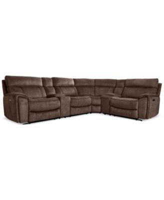 Hutchenson 6-Pc. Fabric Sectional with 2 Power Recliners, Power Headrests and 2 Consoles with USB