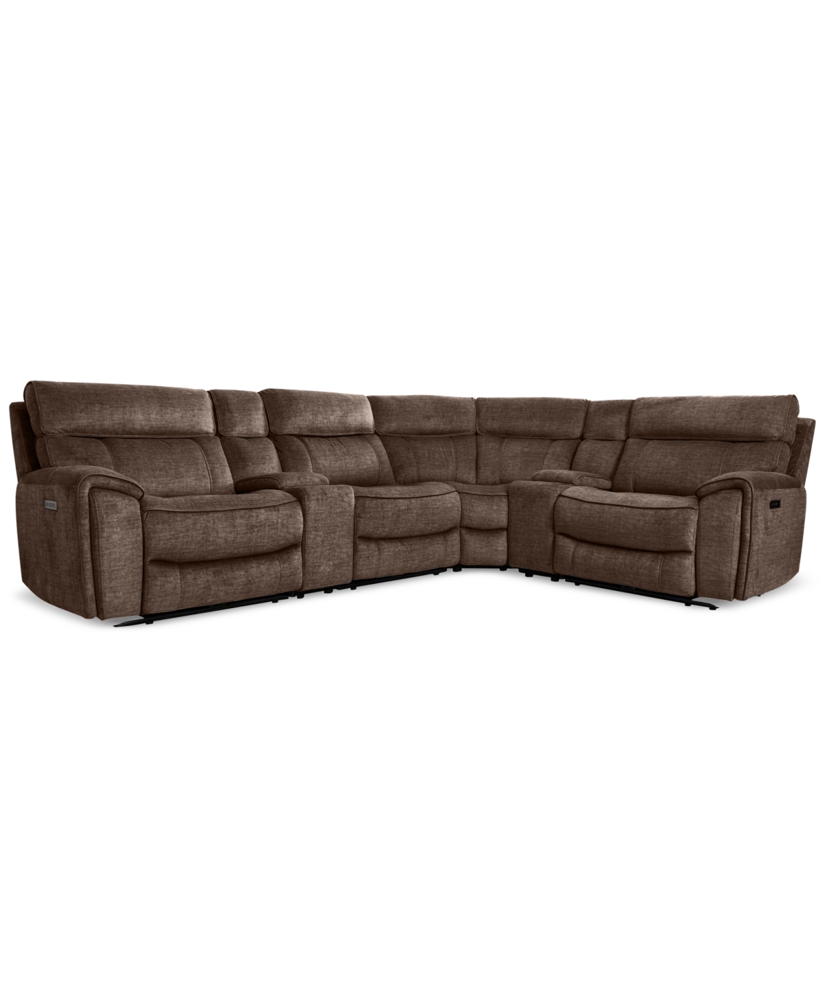 Furniture Hutchenson 6pc Fabric Sectional With 2 Usb Power Recliners, 2 Consoles In Chocolate Brown