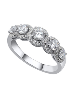 image of Five Stone Graduating Round Diamond (1 ct. t.w.) Halo Ring in 14K White Gold