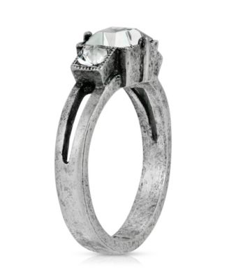 Pewter Square Crystal Ring