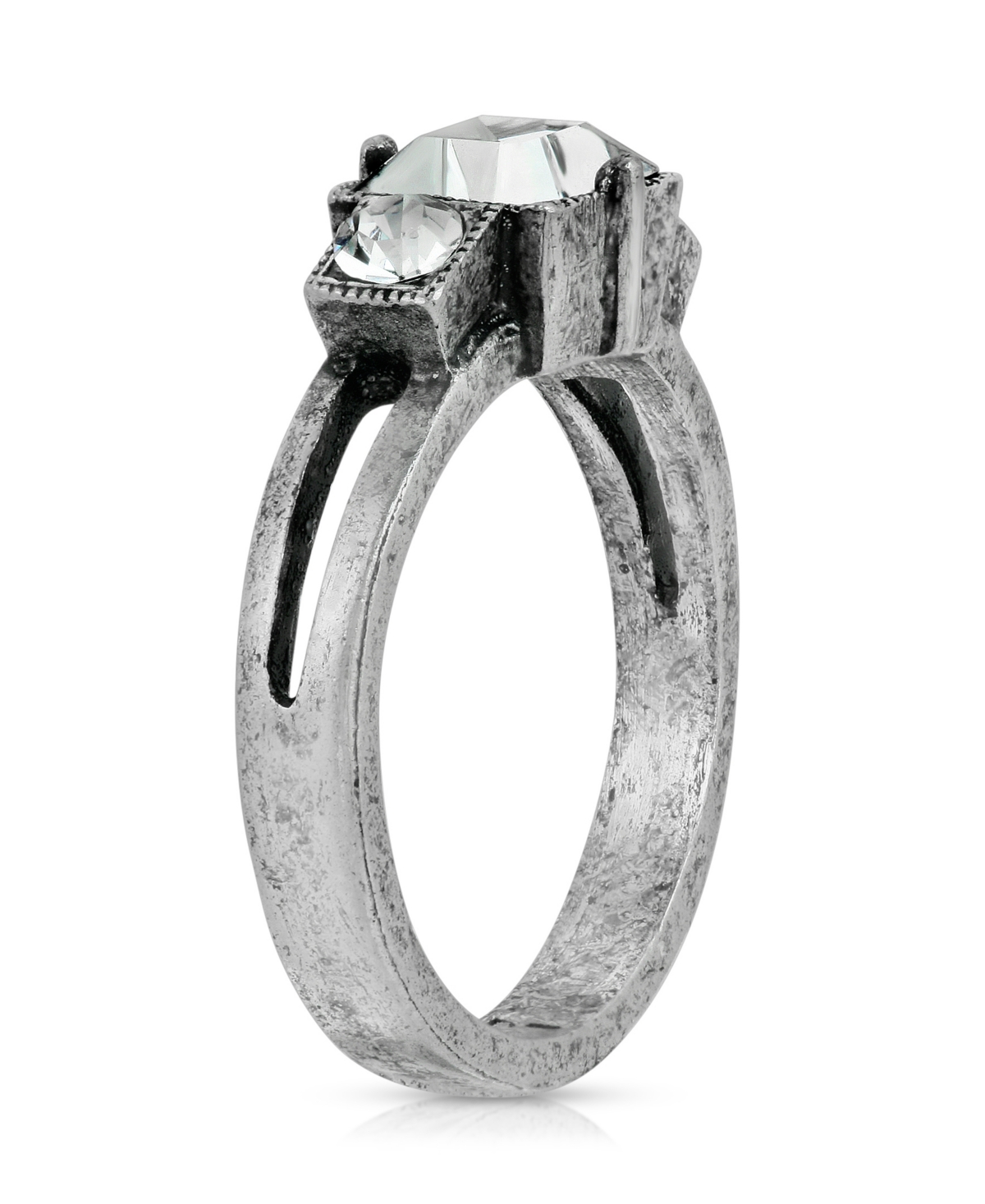 2028 PEWTER SQUARE CRYSTAL RING 